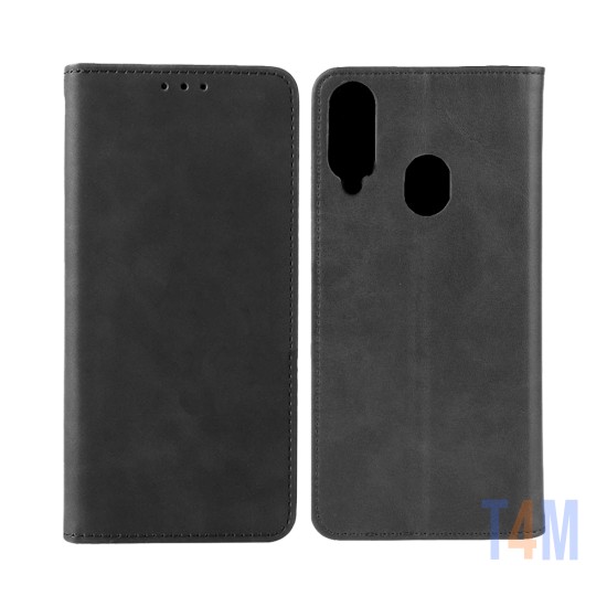 Leather Flip Cover with Internal Pocket For Samsung Galaxy A20s Black